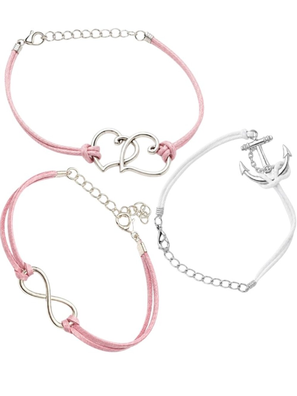 Three Silver-Tone Charm Bracelets with Nautical, Infinity & Heart Designs